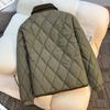 Herbst Winter Nicht waschbarer Leder Stilvoller Mantel Neue Lingge Baumwolle Daunenjacke Locker Oberbekleidung Kontrastfarbiger Kragen Kurz