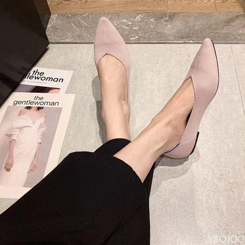 Fashion Sharp pointed shallow mouth flat sole new solid color knitted casual fashion simple versatile women's flat sole shoes