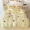 Girls Pink Bedding Set with Bow Korean Breathable Duvet Cover No Filler Flat Sheet Pillowcases Mix Color Comforter Cover Set