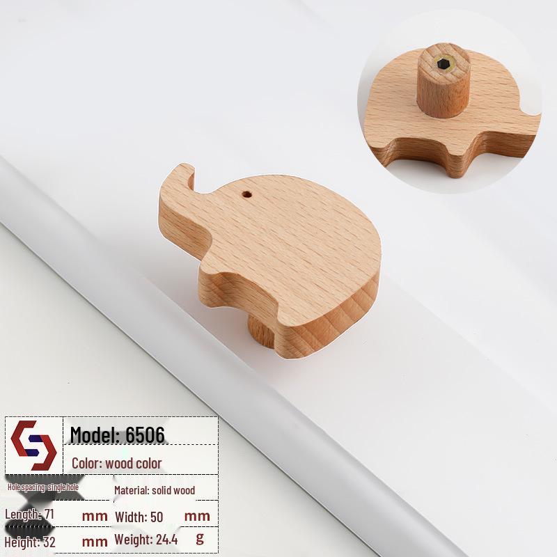 Creative Solid Wood Animal Door Handle for Children's Room Wardrobe, Drawer, and Cabinet