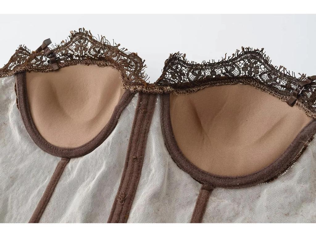 Elegant Lace Patchwork Backless Camisole Corset for Women - Slimming Spring Top