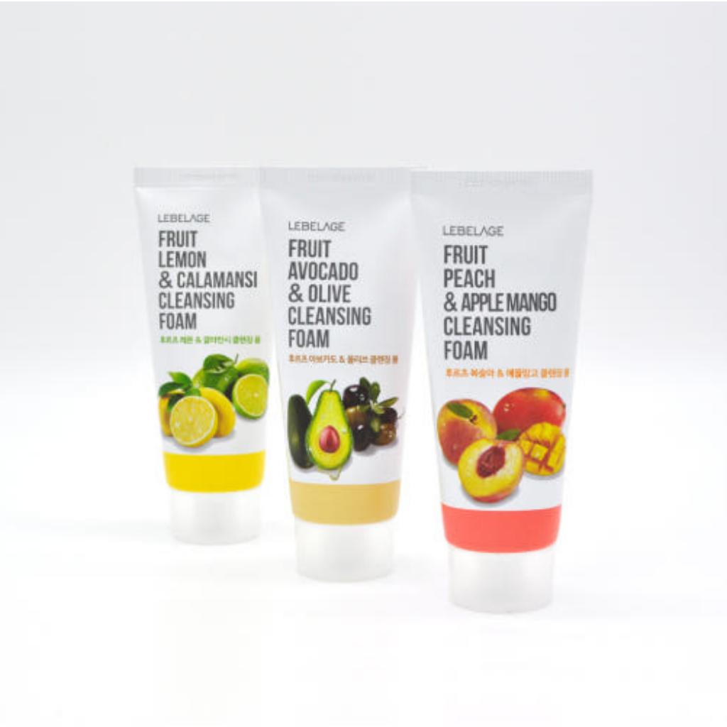 Lebelage Fruits Cleansing Foam Trio 100 Ml /Lemon & Calamansi, Peach & Mango, Avocado & Olive