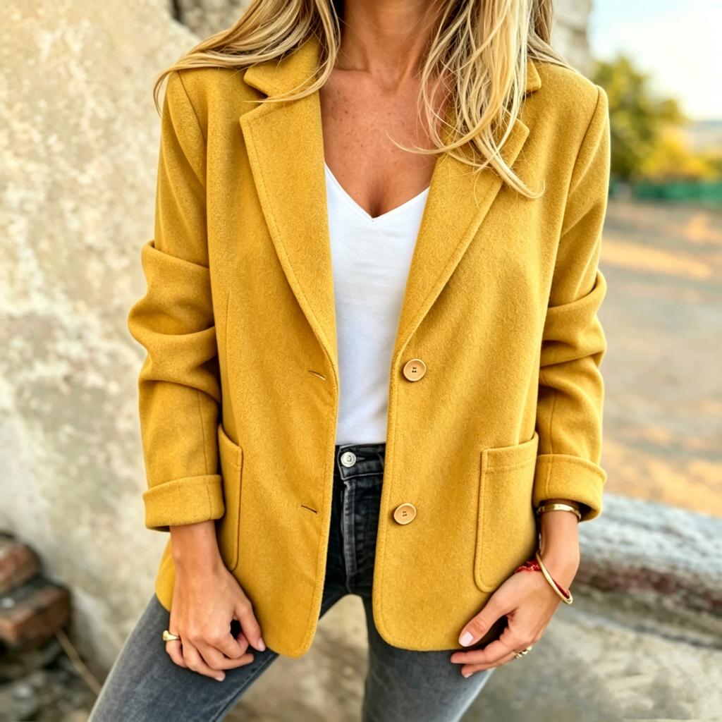 Women's Stylish Casual with Lapel, Buttons and Fabric Trim