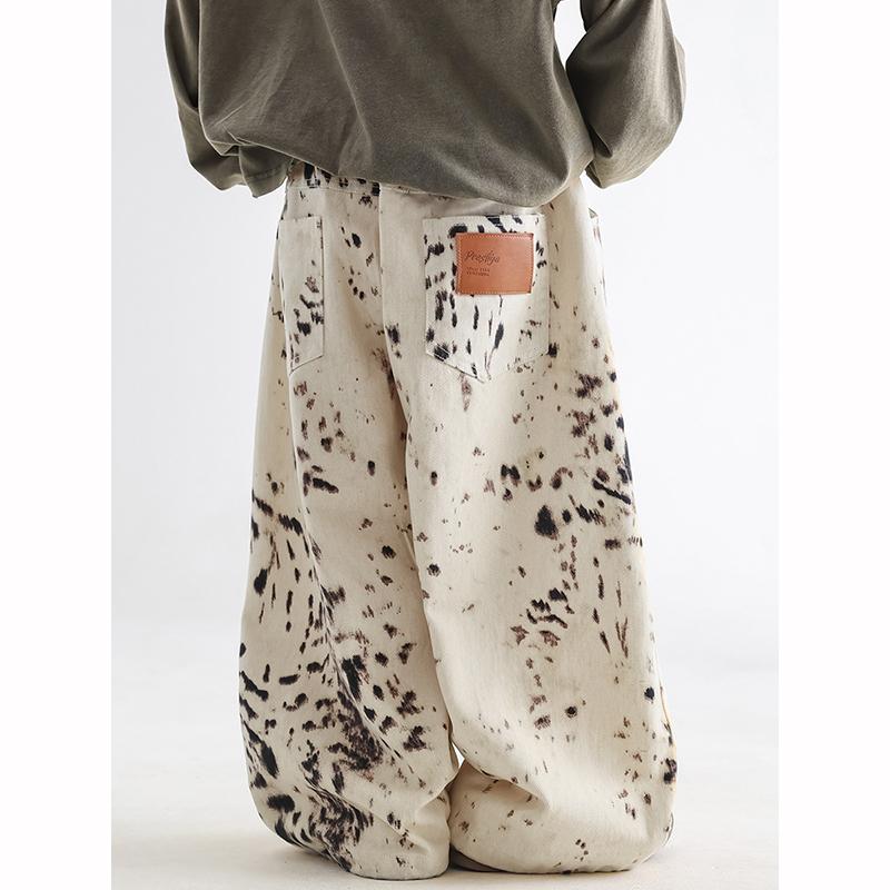 Korean Boys Jeans Spring Autumn Kids Leopard Print Casual Wide Leg Pants Children Versatile Trousers