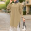 ZANZEA Women Casual Round Neck Solid Color Loose Long Sleeve T-Shirts
