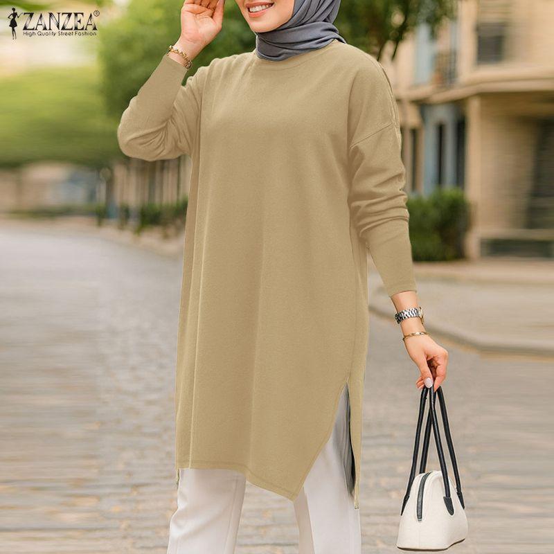 ZANZEA Women Casual Round Neck Solid Color Loose Long Sleeve T-Shirts