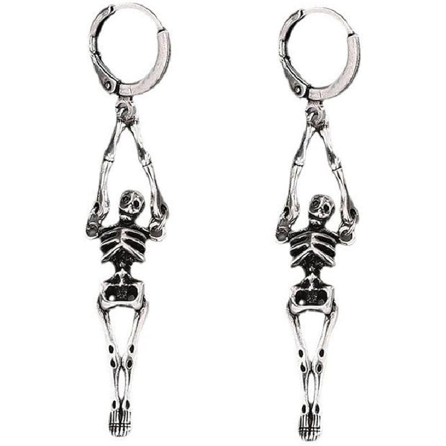 Gothic Skull Earrings for Women Skeleton Drop Dangle Earrings Punk Skull Hoop Earrings Scary Halloween Earrings Jewelry Gifts for Women A