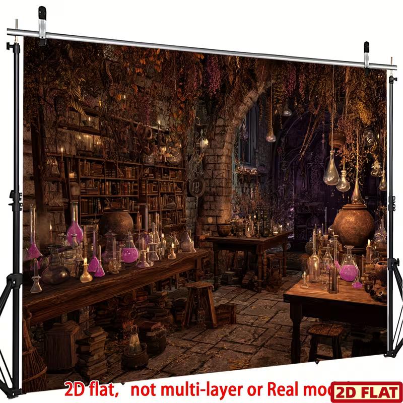 2D Hexe Alchemie Labor Bücherregal Trankflasche Fotografie Hintergrund