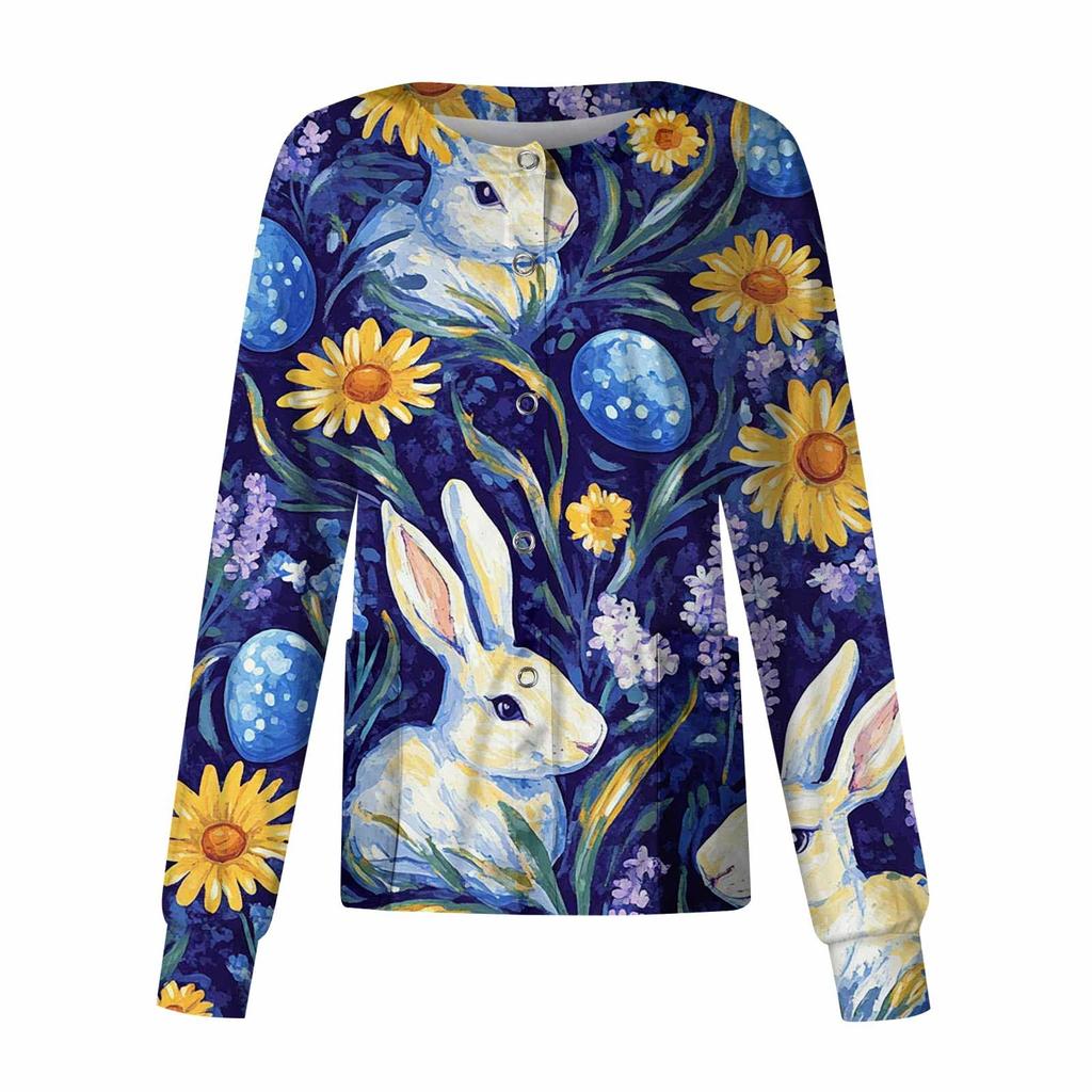 Women Long Sleeve Pattern Pocket Working Stand-up Collar Single-breasted Protective Overalls Cardigan Jacket Top