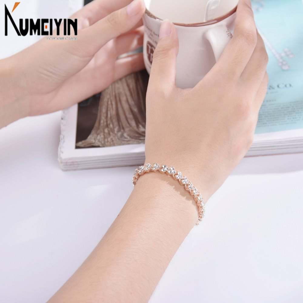 Minimalist European & American Full Diamond Crystal Roman Bracelet for Women In Silver Zircon