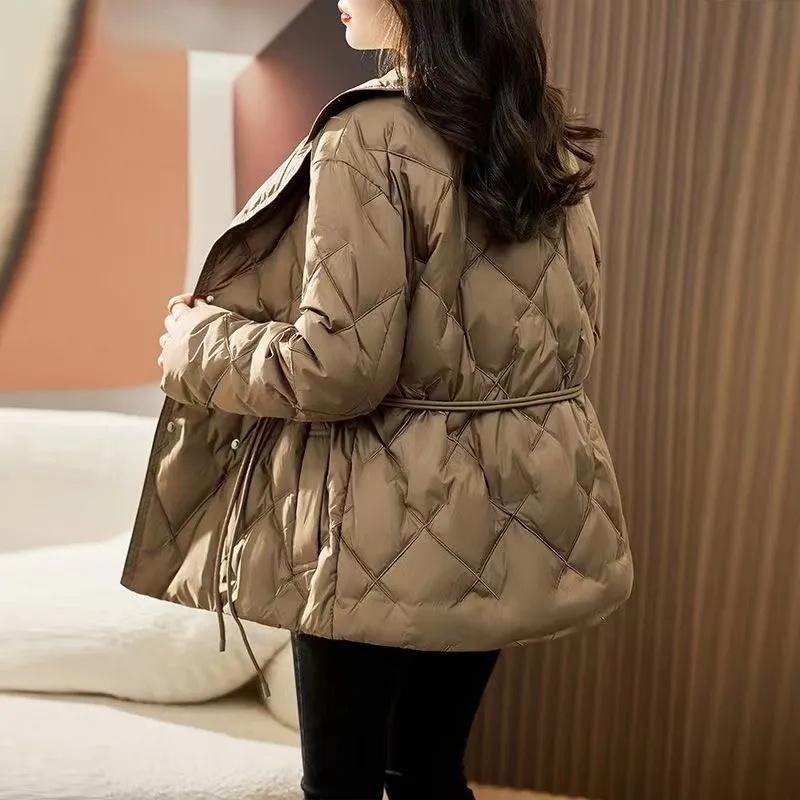 Oblekový límec Light Down Bavlněná vycpaná bunda Dámská Zimní Nové vysoce kvalitní tenké Krátké bavlněné oblečení s dlouhým rukávem Top