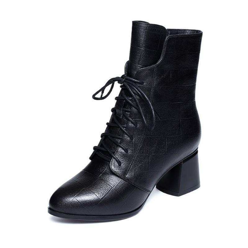 thick heel Martin boots women's medium heel autumn and winter new fashion boots leather boots short boots medium boots women