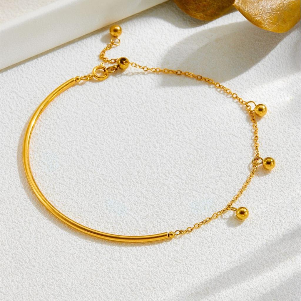 DIEYURO 316L Stainless Steel Elegant Golden Semicircle Fringe Round Beaded Bracelet Lady Trend Waterproof Hand Chain Jewelry