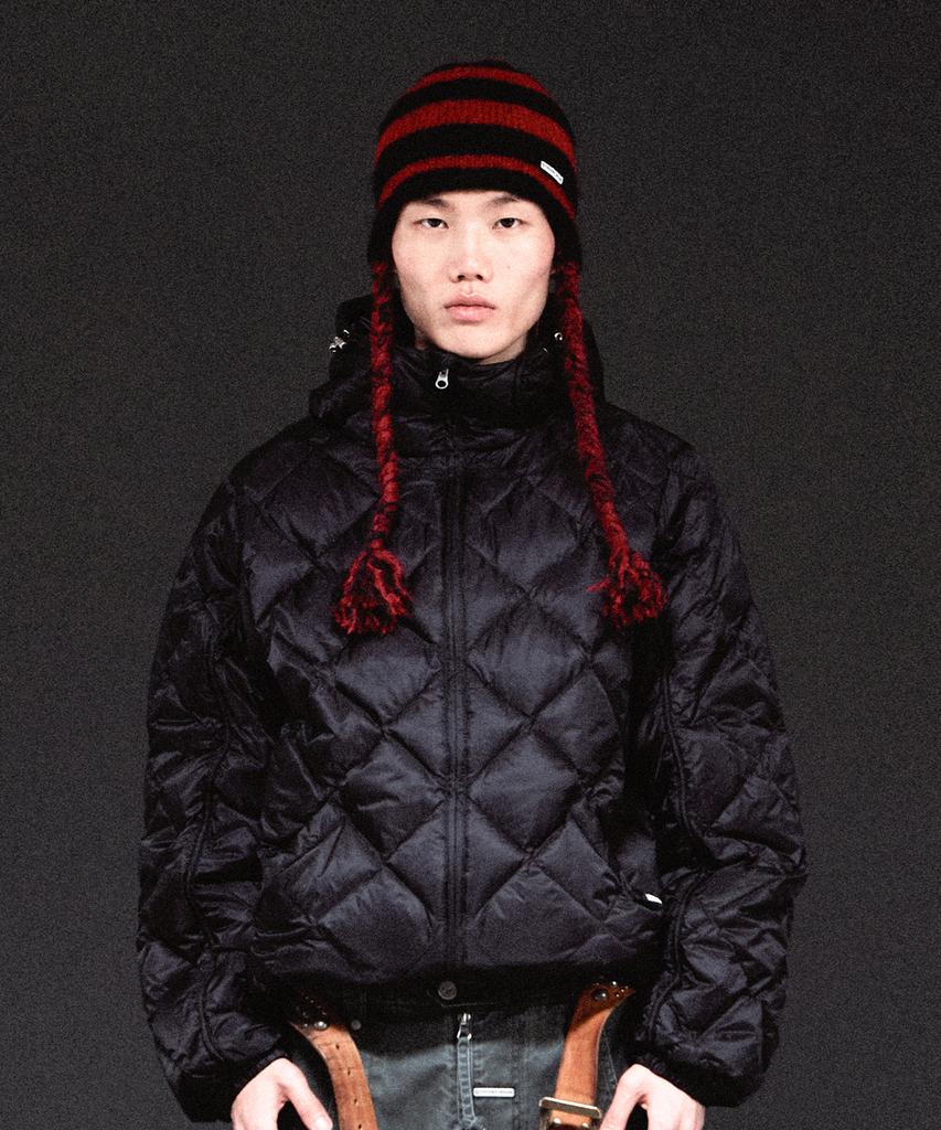 THEVINYLHOUSE Ear Flap Stripe Beanie Red