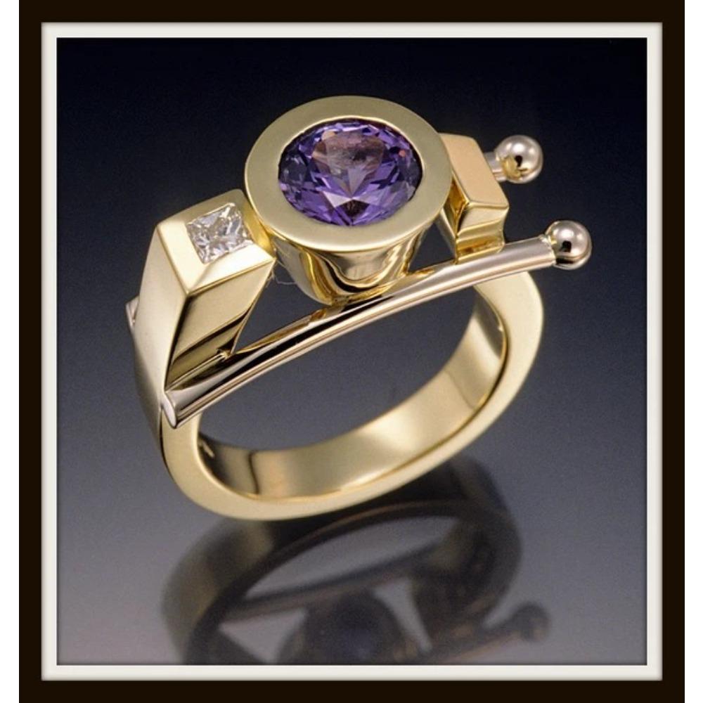 Women 18k Gold Diamond Ring European Style Creative Geometric Design Fashion Statement Ring Gift no. 6 золотой