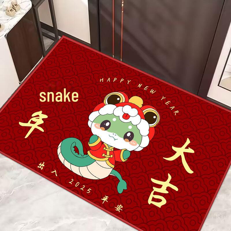 Year of the Snake Red Non-Slip Entrance Mat: Festive, Dirt-Resistant, Wear-Resistant Carpet for Home Porch.