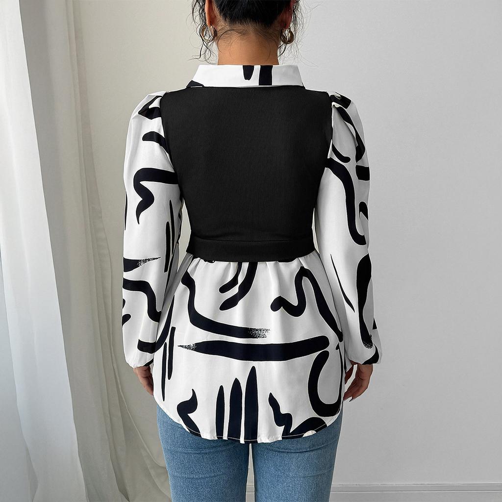 Casual Vacation High-end Printed Vest Top Shirt Women's 2025 Autumn and Winter