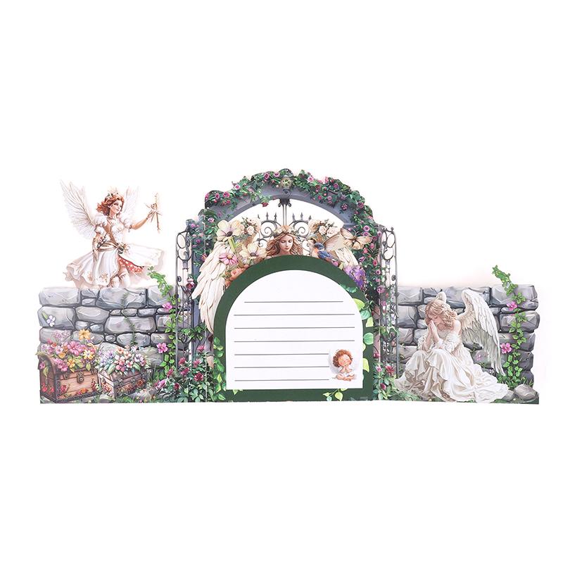 Retro Oljemålning Julängel Dubbeldörr Tre-dimensionellt Grattiskort, Vacker Ängel, Utsökta Stora Vingar, Jul