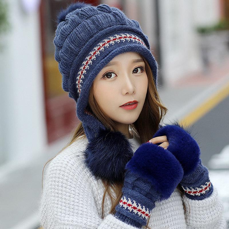 Women's Trendy Korean Style Knit Hat with Ear Protection - Warm, Versatile, Fashionable, Plus Velvet, Plus Thick, Perfect for Autumn and Winter