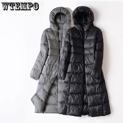Winter Woman Hooded Down Jacket  Long White Duck Down Coat Female  Ultra Light Puffer Jacket  Slim Solid Warm Parka Coat Outwear