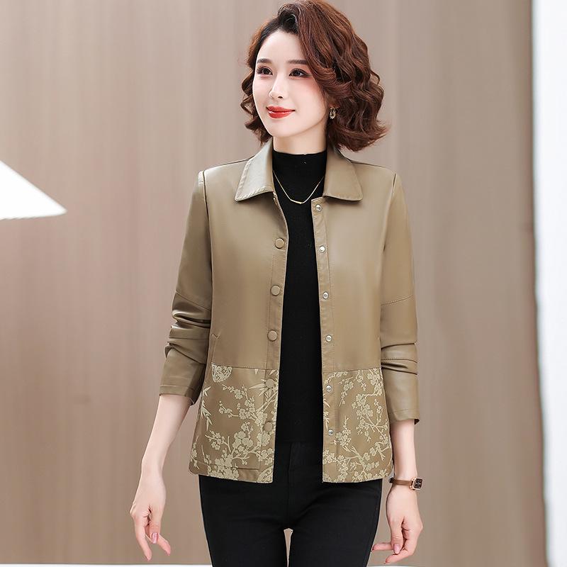 

Шикарная весенне-осенняя куртка из ПУ кожи для женщин 2025: Элегантная короткая верхняя одежда для женщин среднего и пожилого возраста 3XL for 125-135 jin