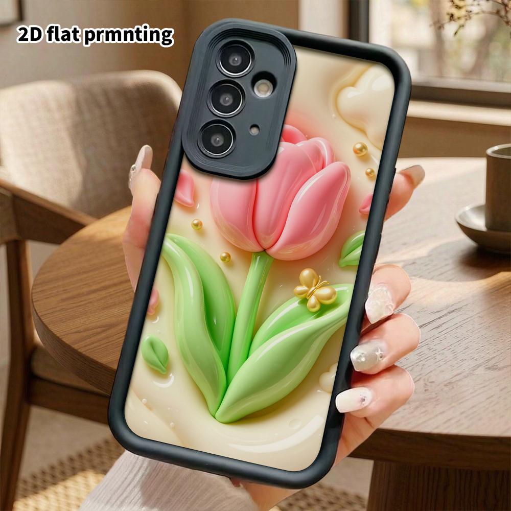 Phone Case: 2D flat, suitable for Samsung Galaxy A34 A35 M05 M06 S20 S22 S21 FE Plus 5G protective cases, pink tulip, perfect Christmas and Halloween 