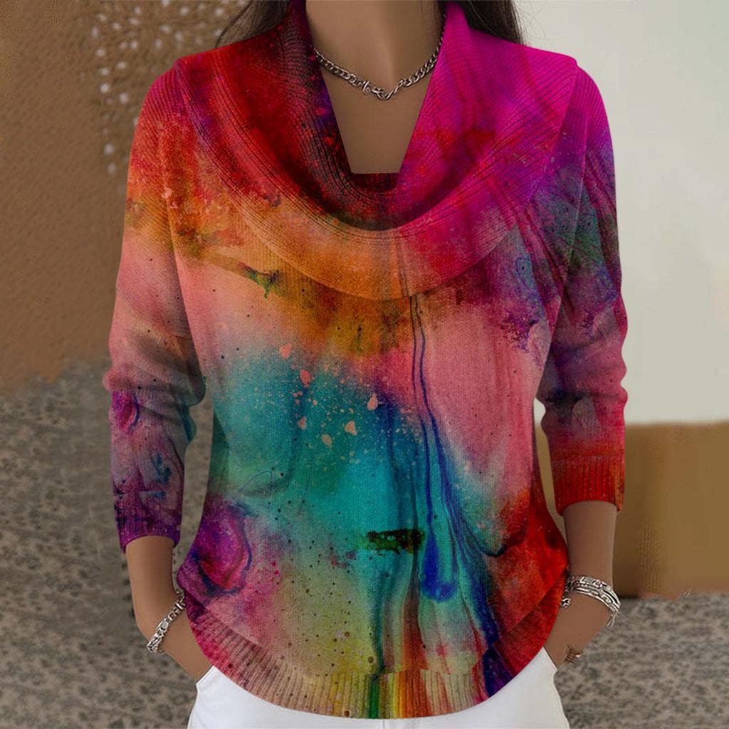 Dámský ležérní a módní svetr s dlouhým rukávem a potiskem, kulatým výstřihem