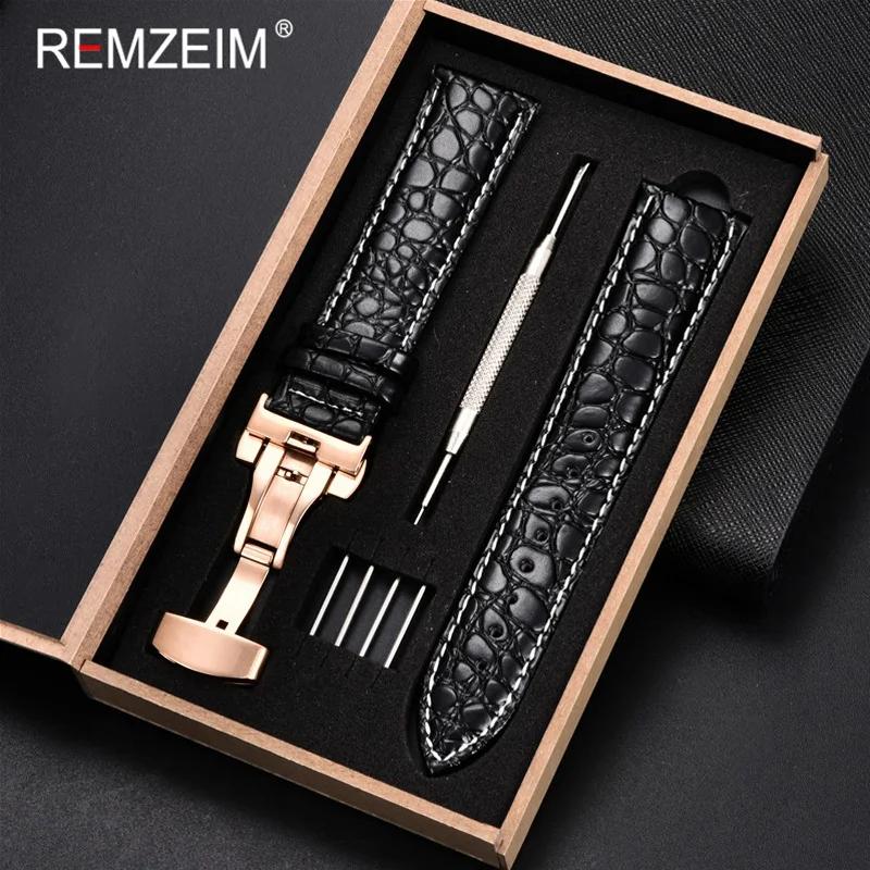 Leather Watch Band 18/20/22/24mm Universal Bracelet Crocodile Pattern Business Watchband Accessories with Gift Packing Box