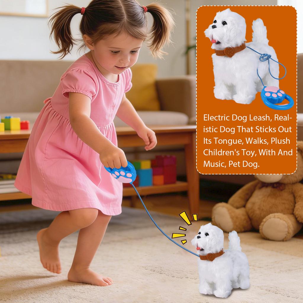 Interactive Plush Walking Pet Toy with Leash Simulation Design for Children Realistic Motion Soft Material Battery Operated for Indoor Play