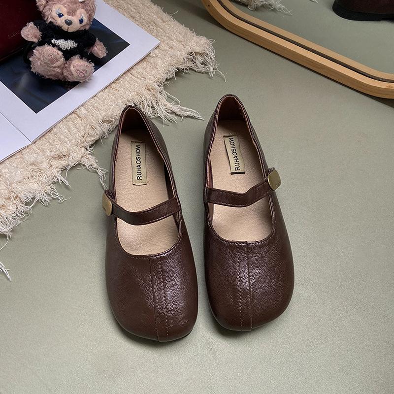 

Soft-soled shallow mouth flat-soled single shoes women s 2025 new spring and summer Mary Jane French evening wind word with Doudou shoes 41 коричневый