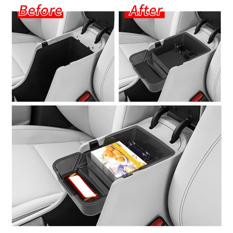 Smabee for Hyundai KONA 2025 Double Layer Center Console Armrest Storage Box Transparent Black Organizer Tray Accessories