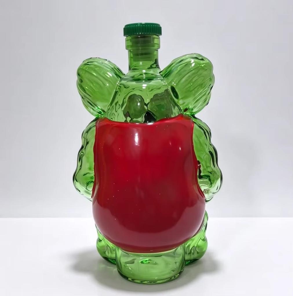 Creative Hand Blown Green Glass Decanter, Sculpted Liquor Wine Bottle, Home Bar Decor Container, Whiskey Lover Gift