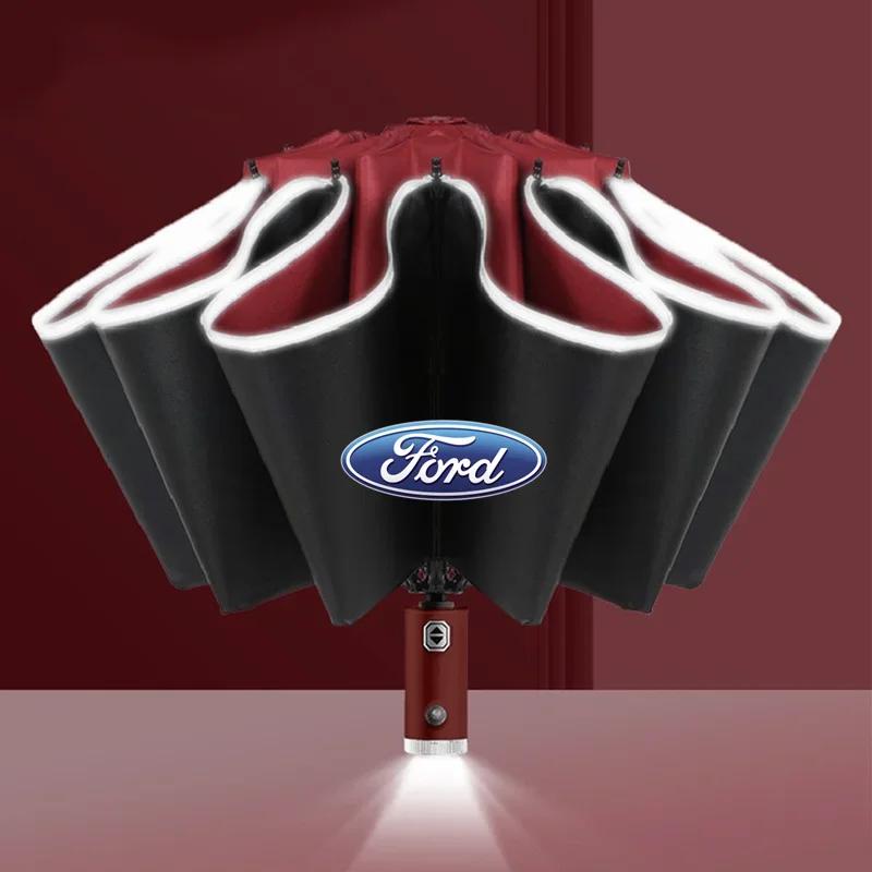 Naklejka Samochodowa Gorąca Do Forda Automatyczny Parasol z Paskiem Odblaskowym LED Parasol Przeciwdeszczowy i Wiatrowy Do Forda ST Racing RS S Mustang Kuga Fi
