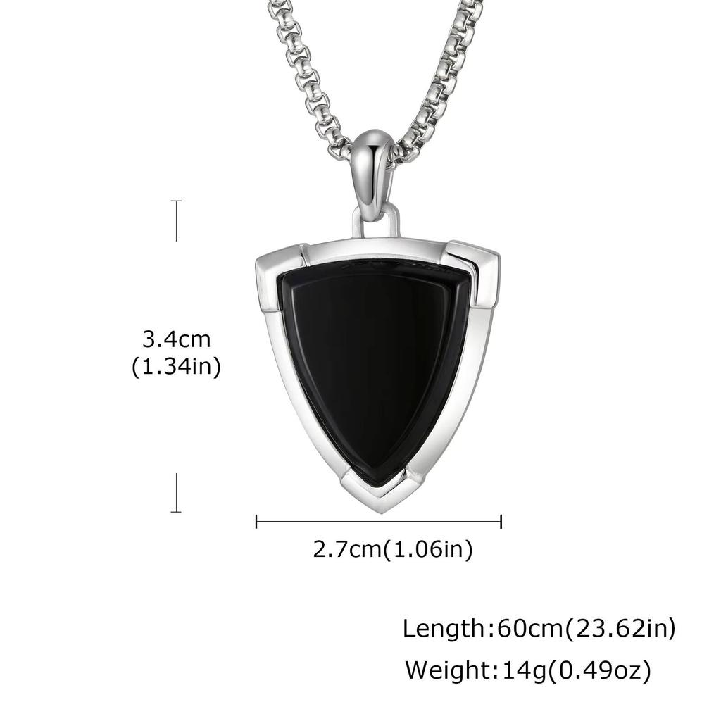 Vnox Stylish Black Onyx Shield Pendant Necklace for Men, Durable Stainless Steel Box Chain, Fade Resistant Luxury Jewelry Gifts