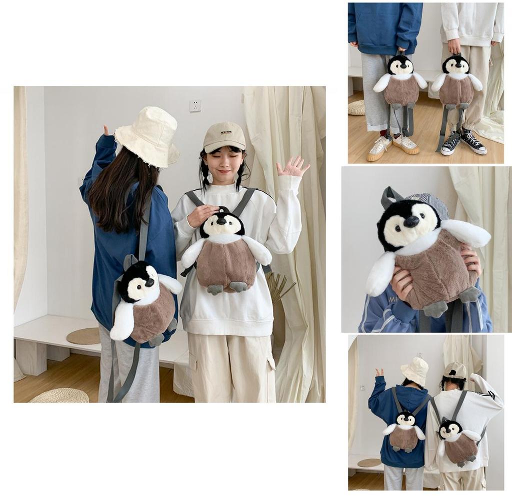 Cute Cartoon Penguin Plush Backpack Ins Style Girl's Bag Brown Soft
