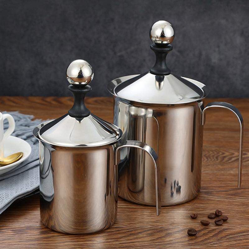 Nonrust Steel Manual Milk Frother Double Layer Whisks For Homemade Coffee No Electricity Need Portable Design
