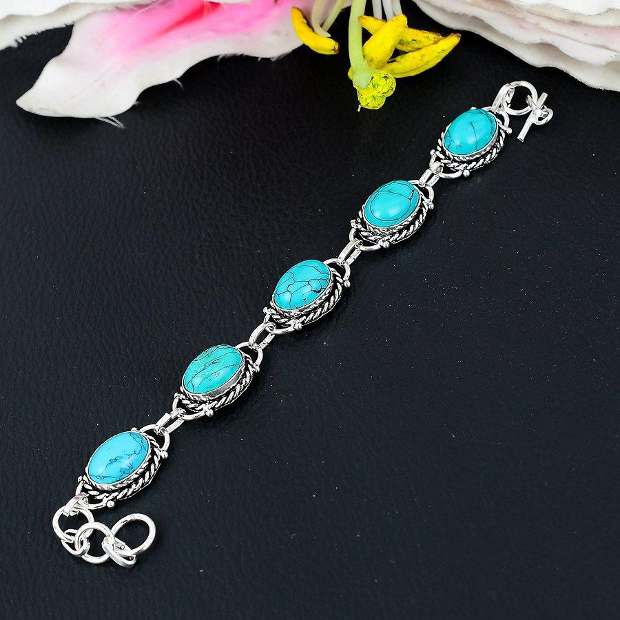 Santa Rosa Turquoise Gemstone Handmade 925 Sterling Silver Bracelet 7-8" KG-203