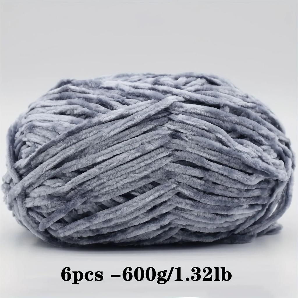 6-Pack Soft Chenille Velvet Yarn, 100g Each, 100% Polyester, Assorted Colors, for Crocheting Sweaters, Coats and DIY Crafts