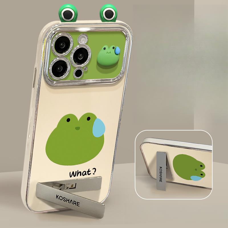 Woman Frog Doll Stand Suitable for Apple 15 Mobile Phone Case IPhone 14 Full Cover Anti-fall 13 Electroplating 6D Window