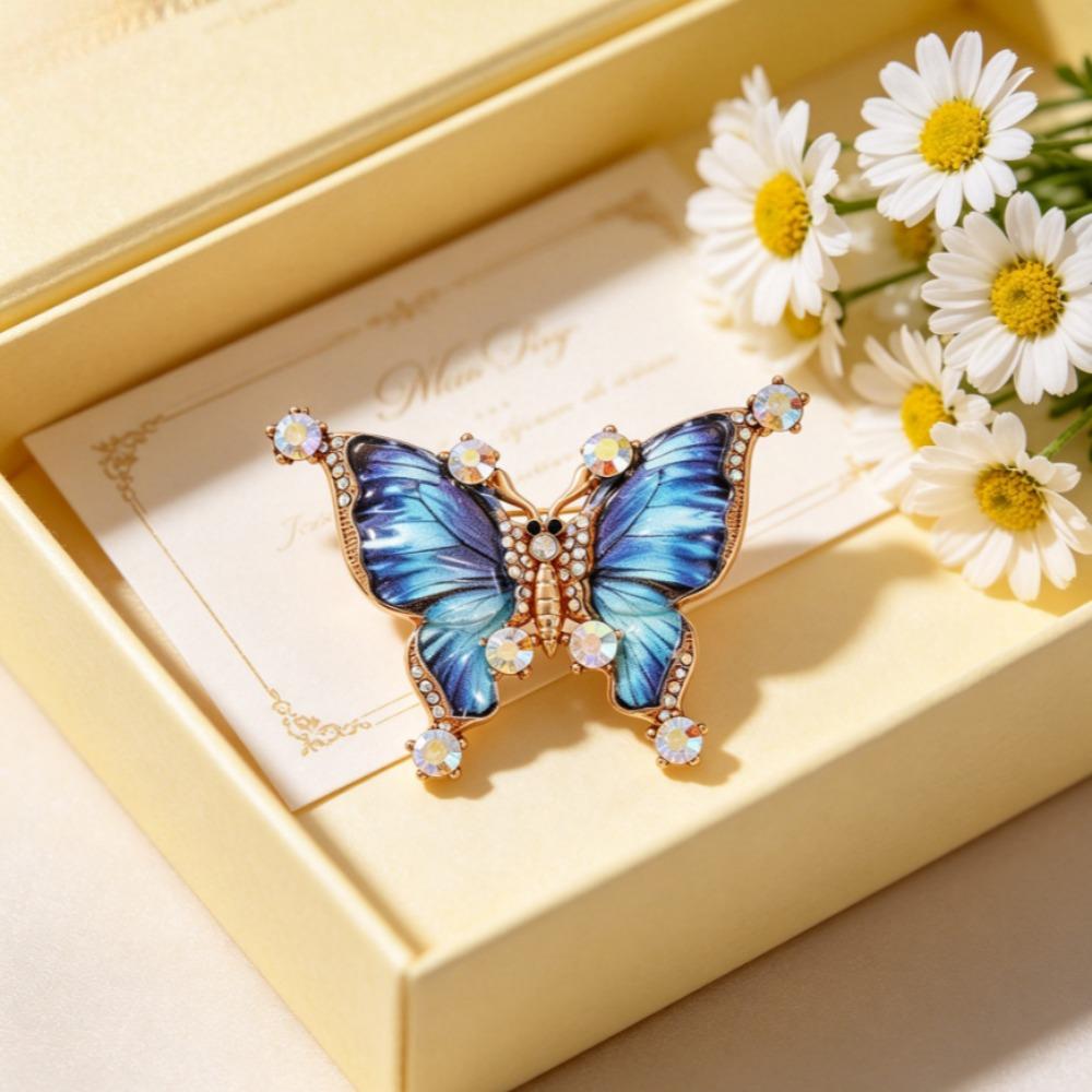 4 Styles Enamel Butterfly Rhinestone Brooch Zinc Alloy Crystal Lapel Pin Women Clothing Decor Jewelry Gift