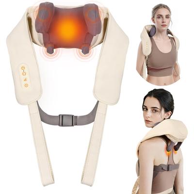 Masajeador de Cuello con Masaje de Tejido Profundo, Masaje Shiatsu para Cuello y Hombros, Función Calefactora, Inalámbrico y Portátil, Adecuado para Cuello/Espalda/Piernas