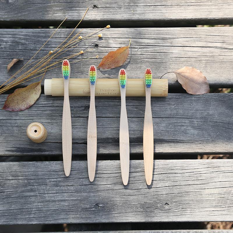 1ks dřevěná duhová barevná hlava bambusový zubní kartáček měkké štětinové vlákno dřevěná rukojeť ústní péče