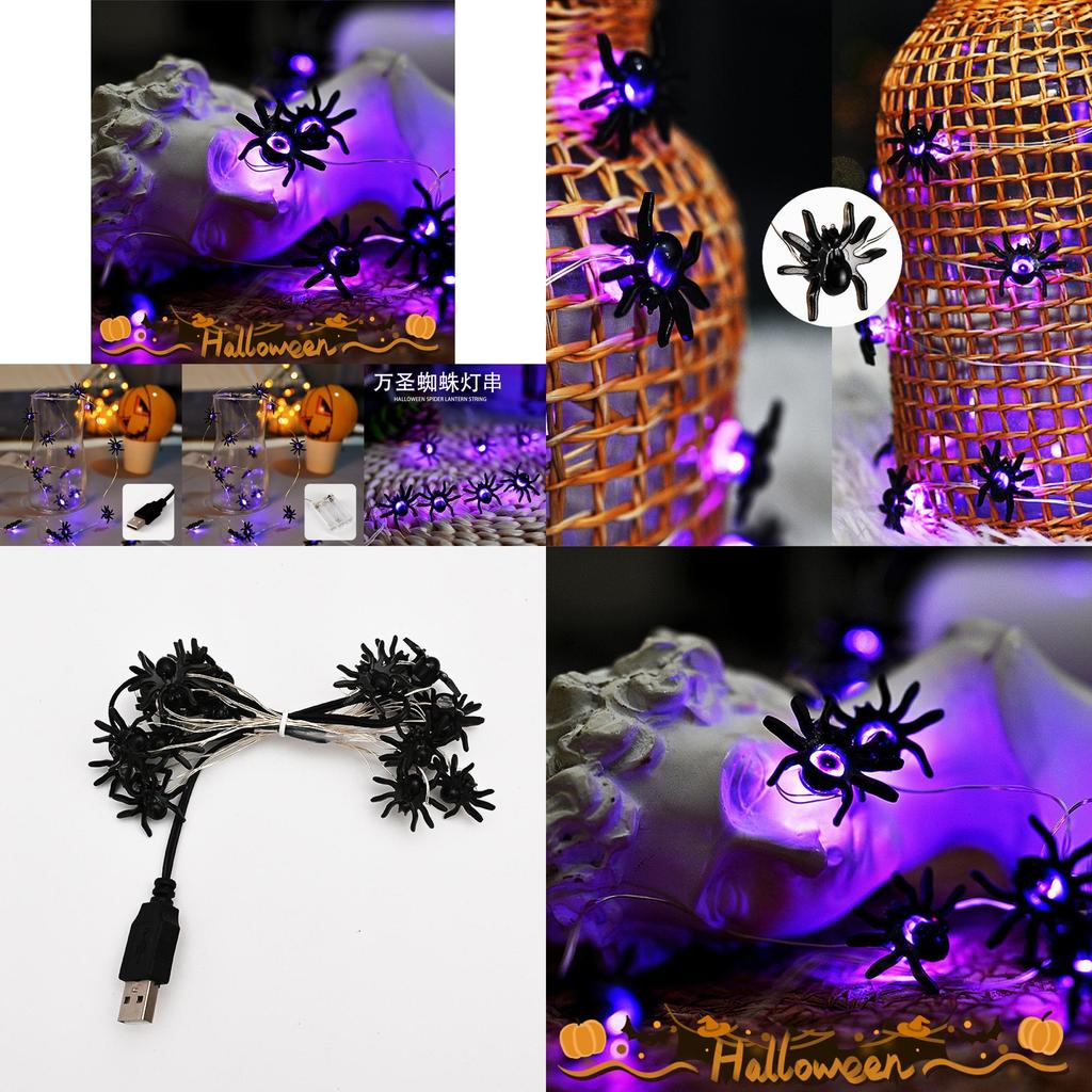 Halloween Spider String Lights Purple Color Bright And Long-lasting Indoor/outdoor Decorative Lighting