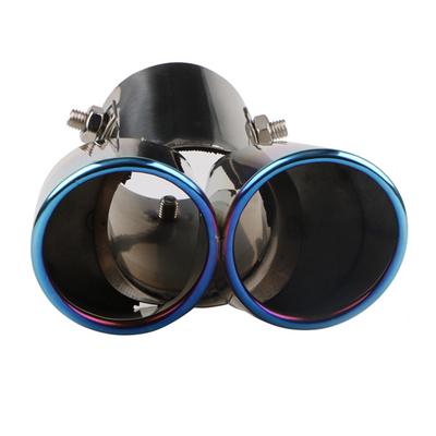 Car Exhaust Muffler Tip Stainless Steel Car Oval Rear Exhaust Dual Outlet Tail Pipe Muffler Burnt Blue Car Round Accessories