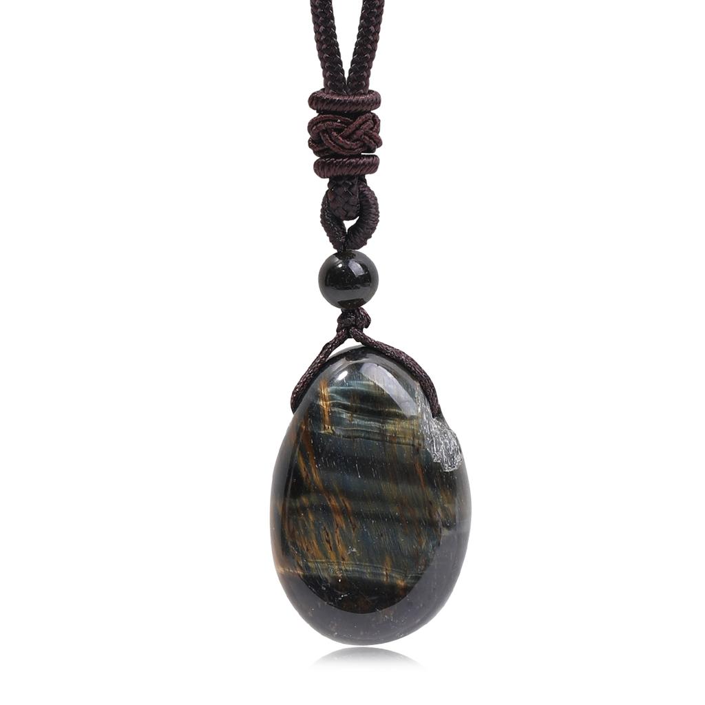 Casual Simple Natural Water Droplet Pendant Necklace Amethyst Opal Obsidian Red Agate Pendant Adjustable Cord Chain Necklace