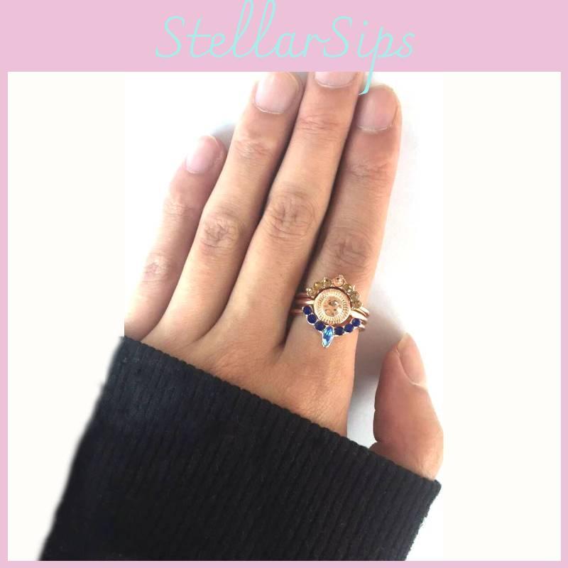 Elegant Rose Gold Three Piece Wedding Ring Set With Geometric Design For Women