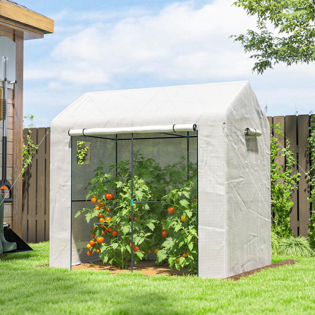 Loop-in Kas, Buiten Tomatenkas met Roldeur en Gaasramen, PE Afdekking, 200 x 140 x 200cm, Wit
