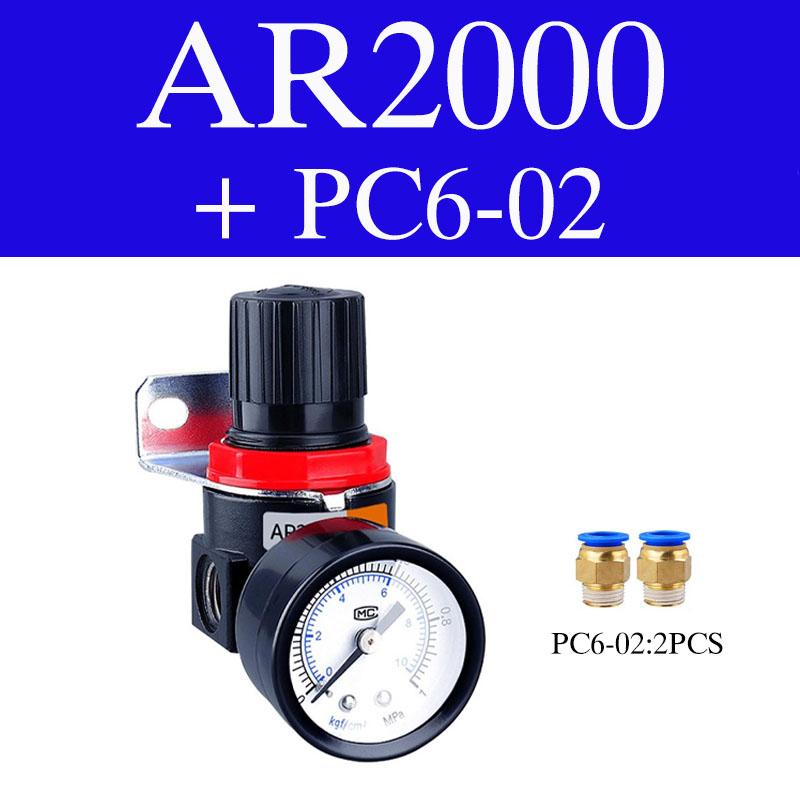 AR2000 G1/4'' Régulateur de Pression pour Compresseur d'Air Pneumatique Valve de Réduction Avec Raccords Connecteurs 4mm 6mm 8mm 10mm 12mm