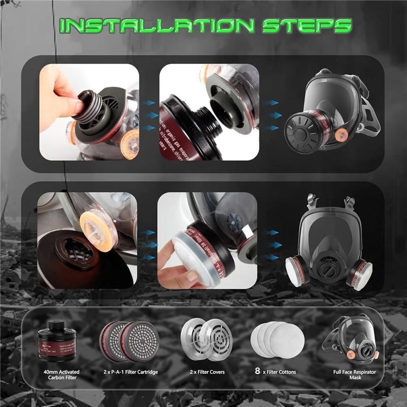 Gaz Maskeleri Hayatta Kalma Nükleer ve Kimyasal, 40mm Aktif Karbon Filtreli ve P-A-1 Filtreli Gaz Maskesi, Taktik Tam Yüz Solunum Maskesi