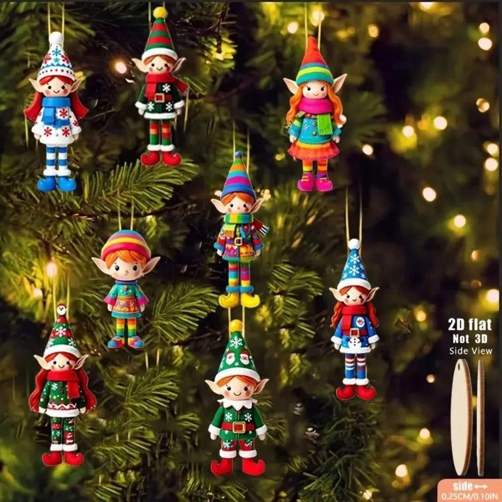 8/16/24Pcs Vintage Christmas Wooden Pendants Fantasy Christmas Tree Ornaments Christmas party